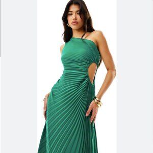 NEW ASOS Aria Cove pleated one shoulder cut out maxi dress in green US 6